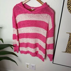 Bibi Hot Pink & White Striped Knit Hoodie Sweater – Size Small